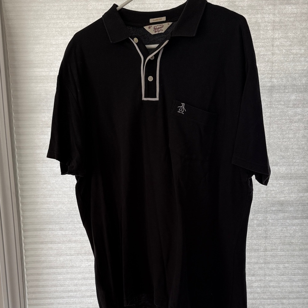 Original Penguin Black Polo with White Contrast Trim